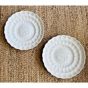 Vtg Pair of Royal Delft Wall Plates Chargers White Delft Queen Juliana Coronatio